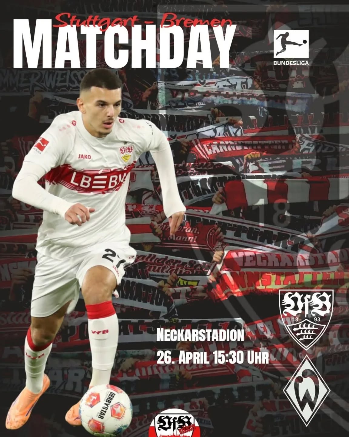 Liebe VfB-Fans, die Spieltage werden immer weniger und wir sind in der Lage wieder etwas Großes zu erreichen und zwar aus eigener Kraft. Um sich das Leben nicht selbst schwerer zu machen, sollte heute gegen Bremen ein Sieg her. Zuvor spielen die VfB-Frauen in Spitzenspiel gegen Meppen.