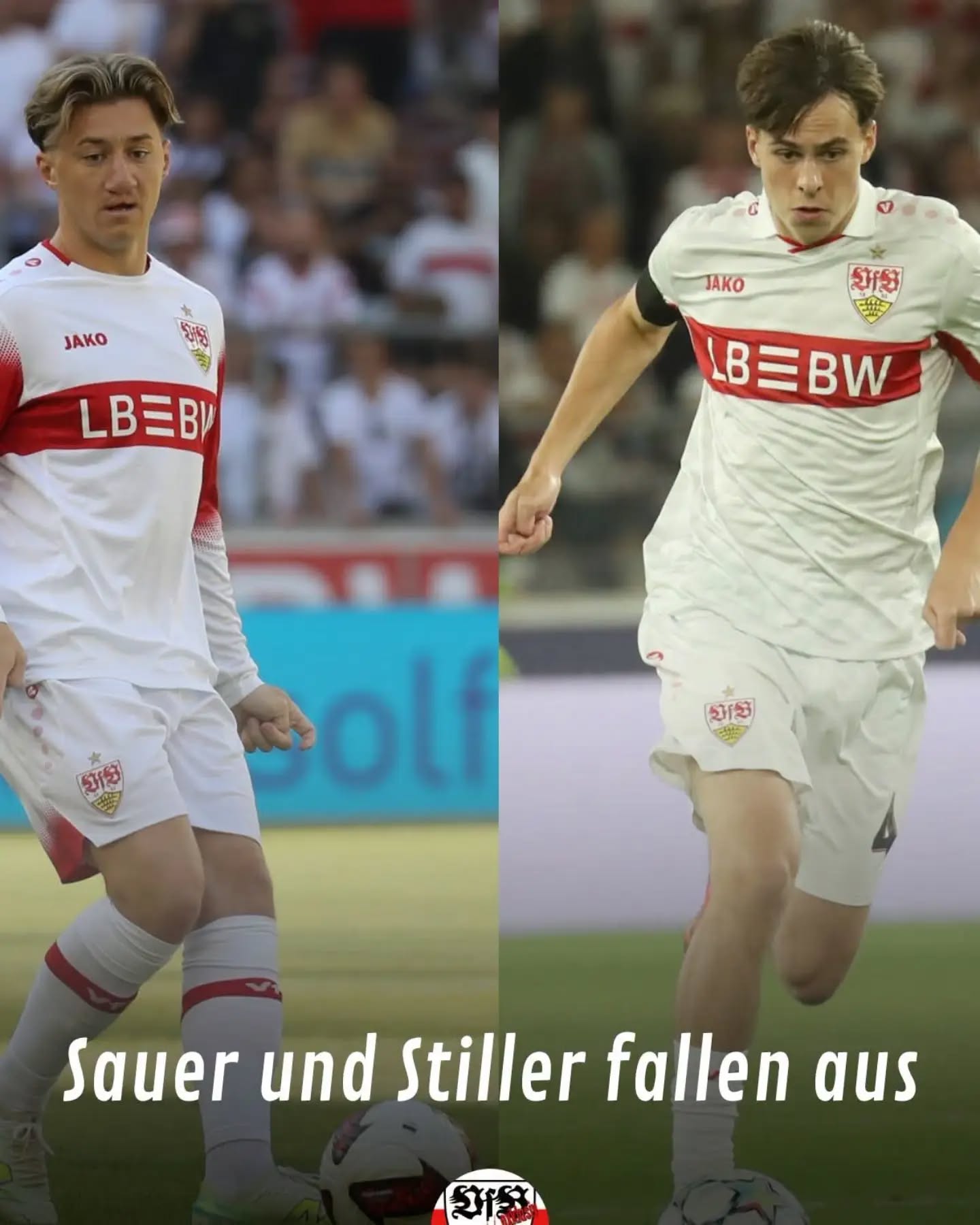 Sauer (Gesäßmuskel) und Stiller (Adduktoren) werden dem VfB vorest nicht zur Verfügung stehen.