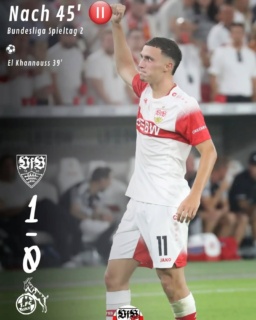 Halbzeit in Stuttgart 1:0. Der VfB ist die spielbestimmende Mannschaft, hatte große Chancen. Eine Einzelleistung von Bilal El Khannouss brachte schließlich die verdiente Führung.