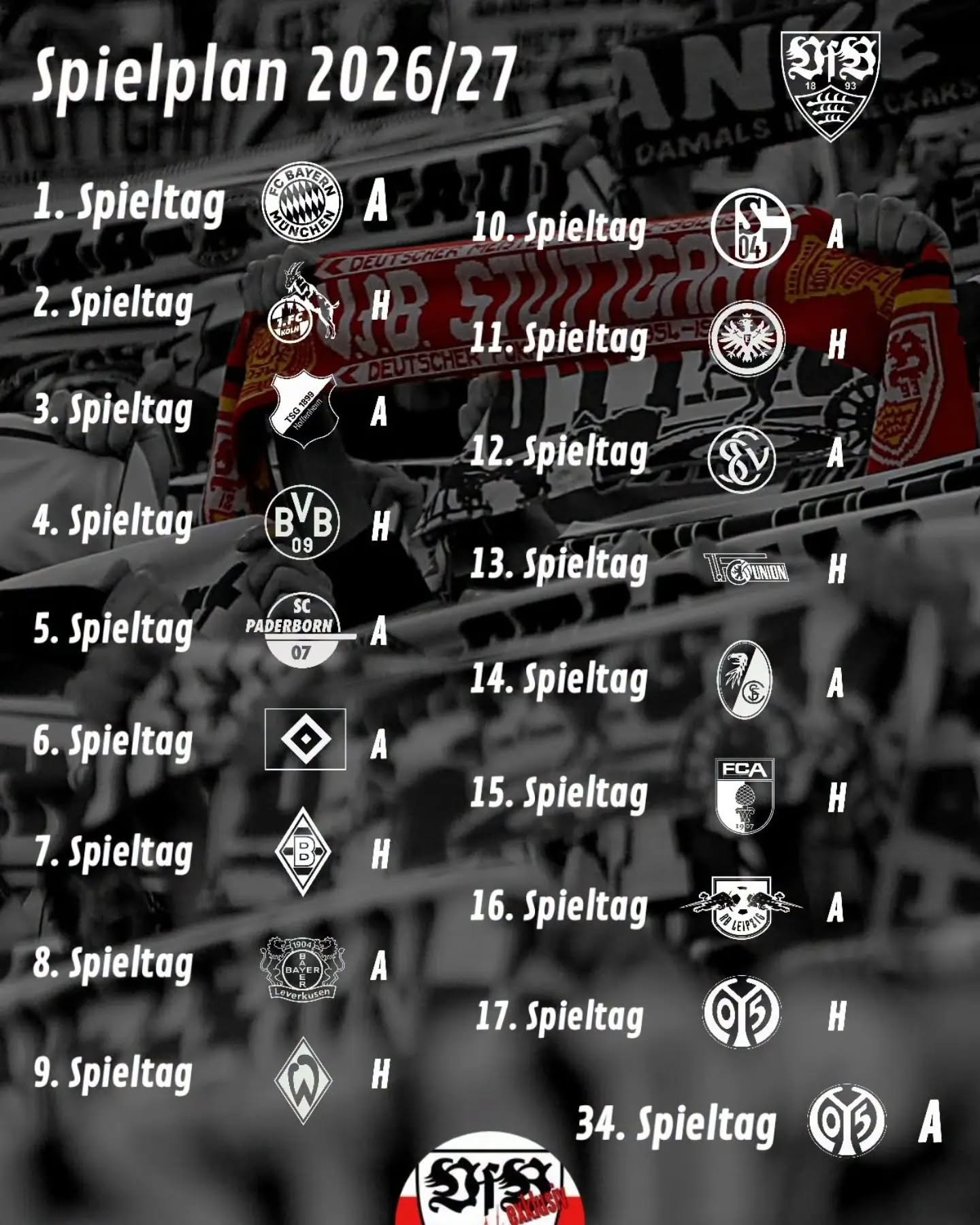 Der Bundesliga-Spielplan des VfB für 2026/27