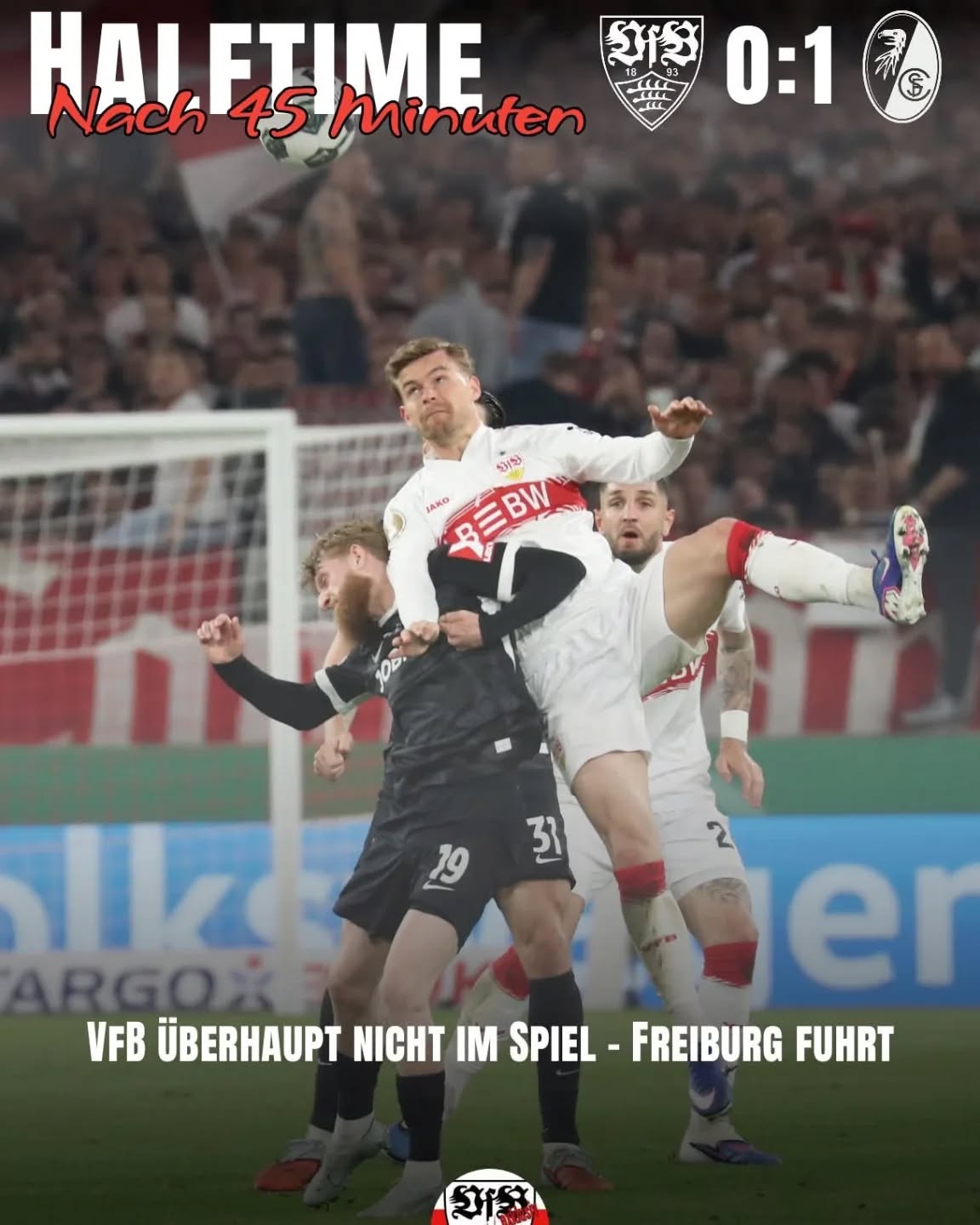 Halbzeit in Stuttgart 0:1. Der VfB hat kaum nennenswerte Chancen. Die beste hatte noch Demirovic. Freiburg geht durch ne vermeidbare Ecke in Führung. Ein Kampf ums Finale ist das noch nicht