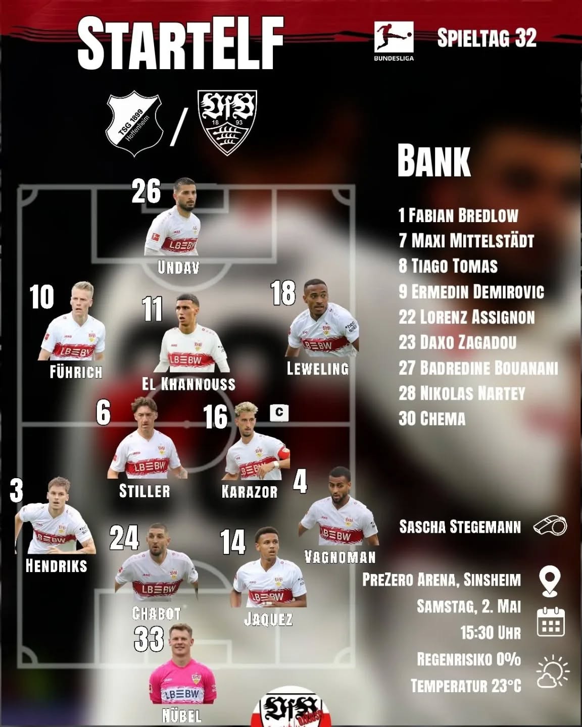 Unsere Startelf in Hoffenheim.