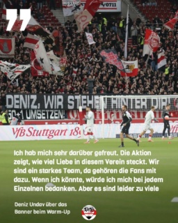 Deniz Undav spricht über das Banner der Cannstatter Kurve. (Bild)