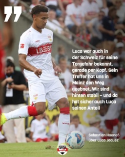 Sebastian Hoeneß spricht nach dem ersten Tor von Luca Jaquez über ihn. (StN)