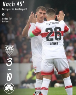 Halbzeit in Großaspach 3:0. Der VfB dominiert das Spiel komplett. Für Dennis Seimen ist das aktuell kein Härtetest. Deniz Undav trifft zweimal, einmal war Prömel erfolgreich.
