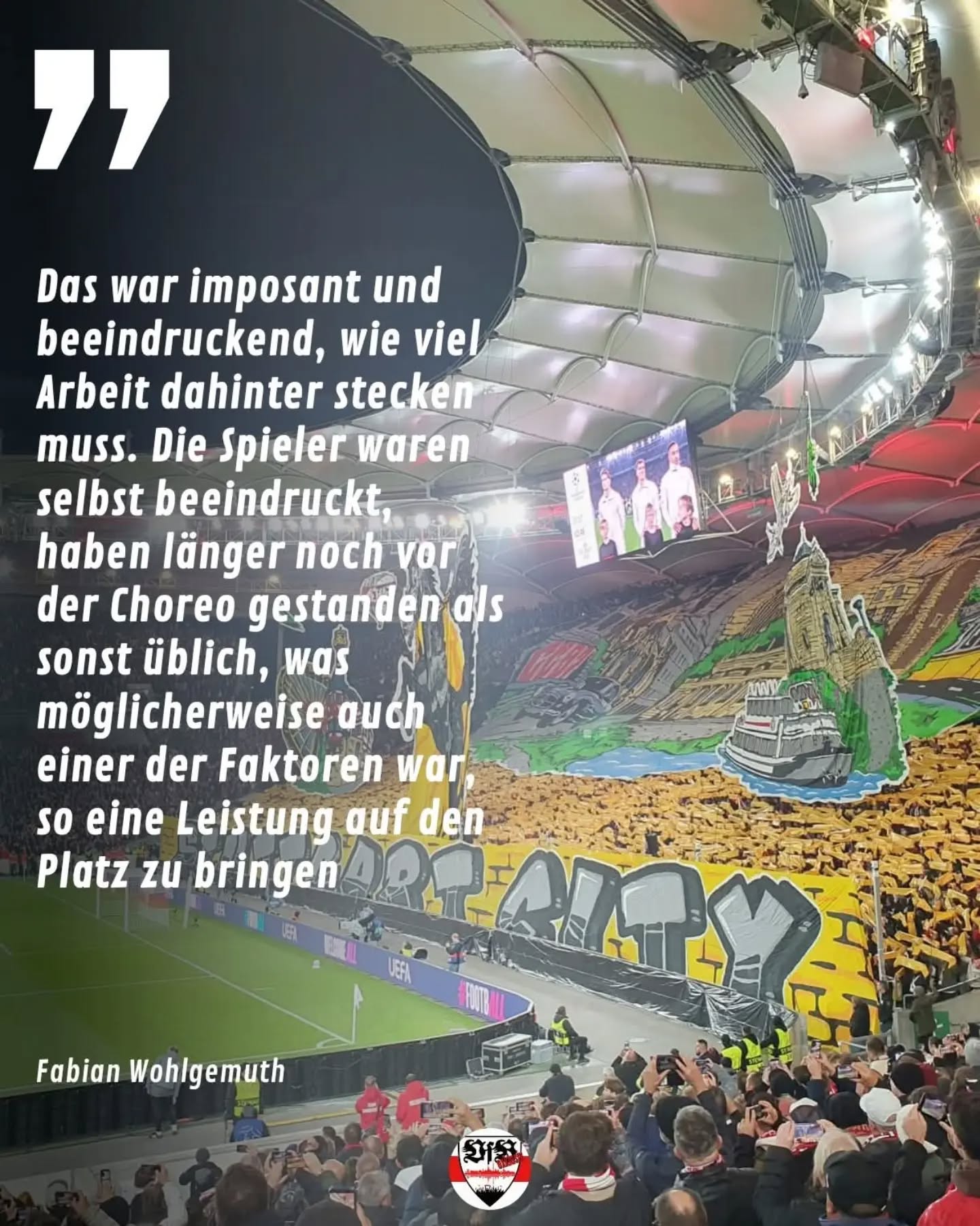 Auch Fabian Wohlgemuth war geflasht von der Choreo und sieht einen Zusammenhang zwischen der Performance auf den Rängen und der auf dem Rasen. (StN)