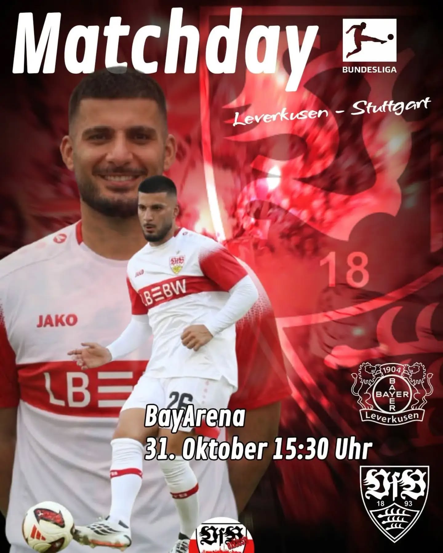 Liebe VfB-Fans, zuletzt lief es für uns in der BayArena. Die Vorzeichen sind allerdings andere. Leverkusen spielt oben mit, wir stecken aktuell im Tabellenkeller. Natürlich wären ein oder gar drei Punkte notwendig, um sich dort rauszuarbeiten. Lasst es uns gerne so machen wie Gladbach letzte Woche bei uns, wo niemand damit gerechnet hat. Lasst uns aber auch ne Entwicklung sehen.